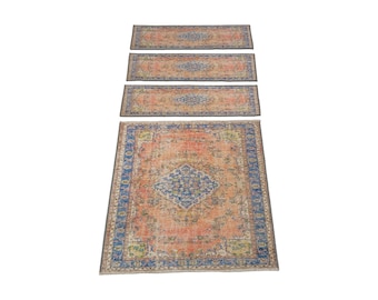 bohem stair tread rug runner, handmade runner rug, stair rug mat, decorative runner rug, oushak runner rug, non-slip rug runner mat, RS 15-1