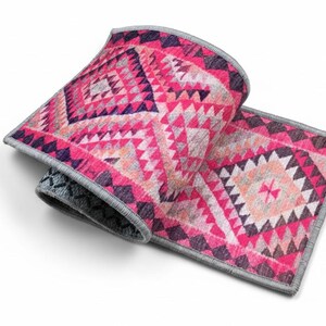 stairs runner rug, pink rug for stairs, retro rug, herki rug print, ikat rug, aesthetic rug, boho decor rug, pastel rug, steps rug, RS 70