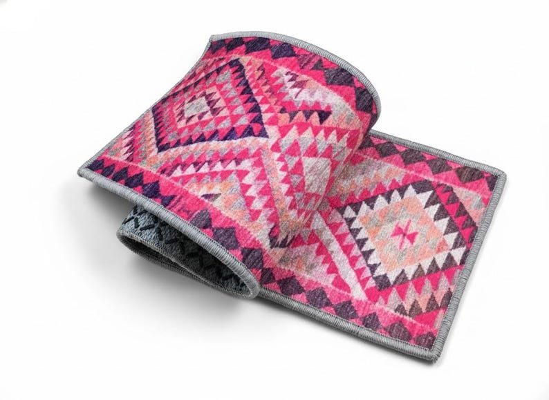 stairs runner rug, pink rug for stairs, retro rug, herki rug print, ikat rug, aesthetic rug, boho decor rug, pastel rug, steps rug, RS 70