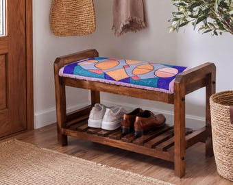Multicolor Cubist Block Shoe Rack Bench | Hallway Primitive Storage