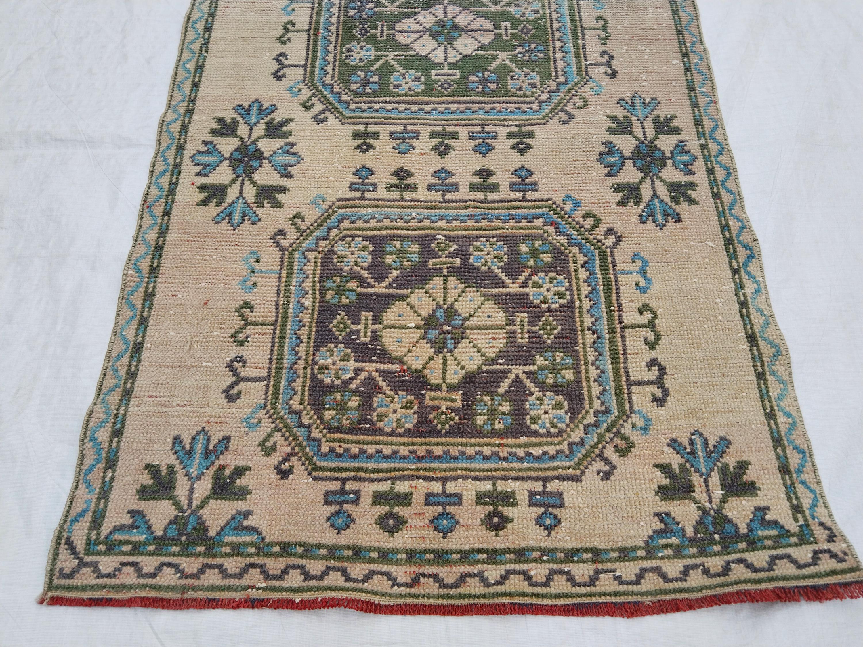 ヴィンテージ ランナーラグ、装飾ラグ、ベージュ トルコ製ランナー