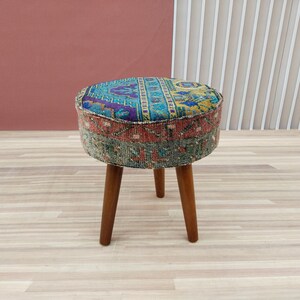 Pouf stool, Vintage rug stool, Tripod stool, Upholstered bench, Vanity table stool, Shoe stool, Ottoman for bedroom, Bathroom stool, RSY 12