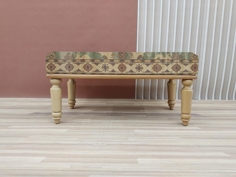 Yellow vintage bench, Industrial bench, Eclectic bench, Foyer hall bench, Rustic mid table, Durable seating, Strong shoe bench, RSB 275