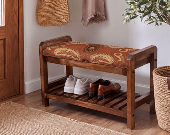 Rust Bold Paisley Shoe Rack Bench | Hallway Handmade Storage
