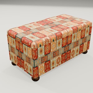 Boho Patchwork Storage Bench | Rectangular Ottoman Padded Furniture Trunk, RS 165