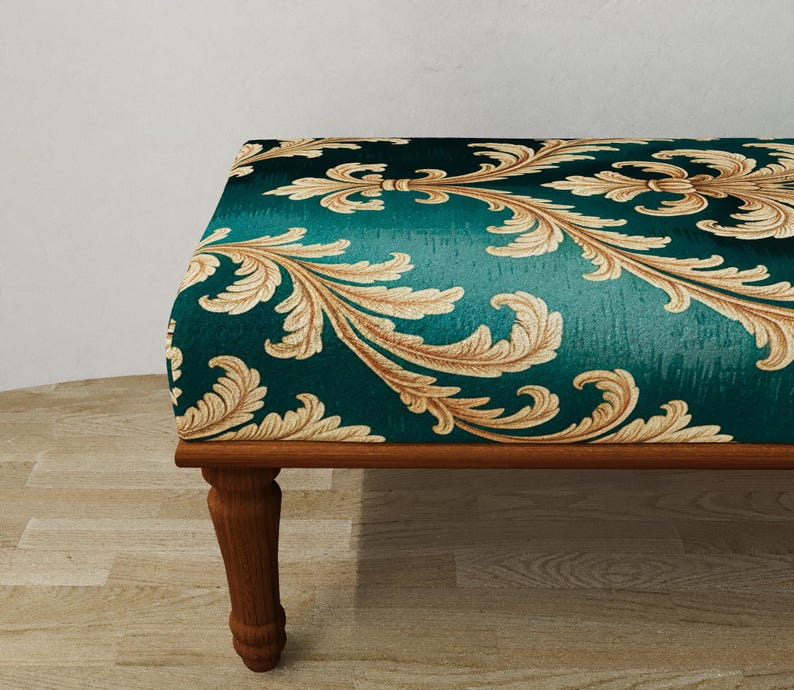 Emerald green pouf, Palace style bench, Luxury decor, Boho kitchen chair, Baroque shoe bench, Pet friendly stool, Ottoman end table, RSB 389