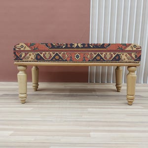 Coral red bench, Vintage design pouf, Entryway shoe bench, Small rustic bench, Mudroom decor, Gift for grandma, Bedroom pouf, RSB 279