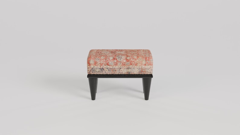 Red print rug stool, Bathroom bench, Footstool for chair, Boho home decor, Cozy footstool, Patio foot rest, Shoe rack, 9x18x14" RSB 9x18 57