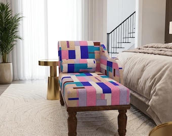 Modern Geometric Block Chaise Lounge | Vibrant Wooden Daybed Sofa, RS 659
