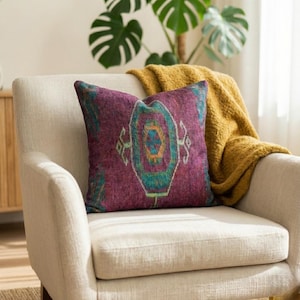 decorative pillow, kilim pattern pillow, soft pillow cover, fabric pillow, sofa cushion, bedding pillow, vintage inspired pillow, RS 83-1