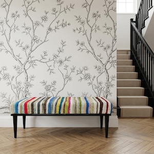 Striped Rug Long Bench | Boho Colorful Hallway Furniture Accent Decor RSV 54