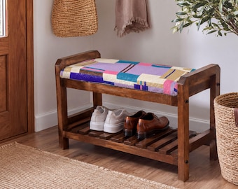 Multicolor Color Block Rustic Shoe Bench | Living Room Storage