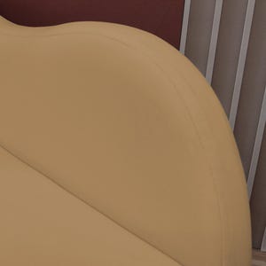 Banquette couch, Caramel chaise lounge, Strong long bench, Sustainable seating, Soft textured chaise, Cozy bedroom decor, Trendy furniture