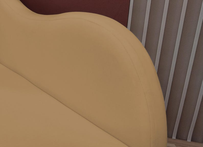 Banquette couch, Caramel chaise lounge, Strong long bench, Sustainable seating, Soft textured chaise, Cozy bedroom decor, Trendy furniture