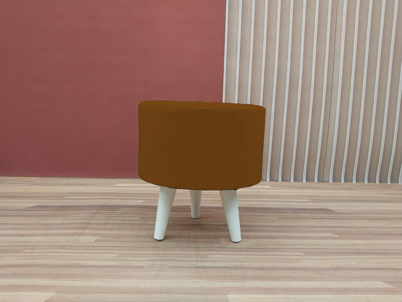 Chocolate brown pouf, Round ottoman bench, Shoe footstool, Dining table chair, Elegant furniture, Bohemian stool, Cozy seating, RS fabric 30