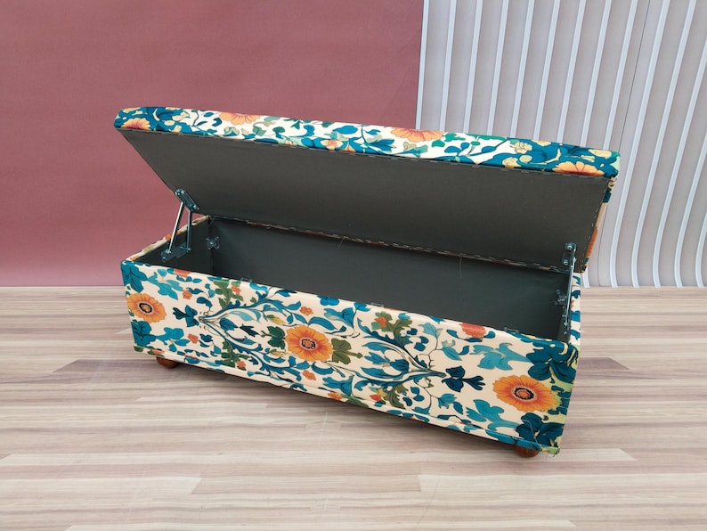 Handmade storage bench, Upholstered trunk, Bedroom storage, Living room organizer, Entry shoe bench, Sitting storage, RS 01