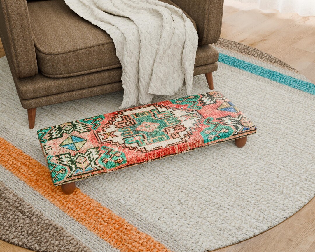 Riser Rug Primitive Step Stool, Eclectic Foot Riser, Rug Inspired Bench, Living ...