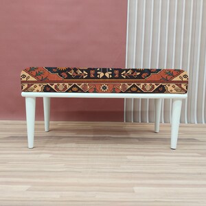 Coral red bench, Vintage design pouf, Entryway shoe bench, Small rustic bench, Mudroom decor, Gift for grandma, Bedroom pouf, RSB 279