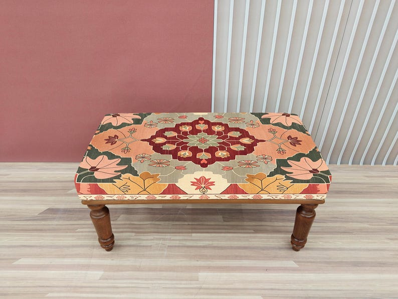 Fall color bench, Flower print bench, Nomadic bench, Piano chair, Ottoman mid table, Artistic bench, Hallway shoe bench, Chic decor, RSB 255