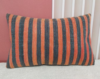 Boho pillowcase, Mid century pillow, Striped pillow, Oushak pillow, Pillow filling, Floor pillow case, Gothic decor, 12x20 inches pillow,11