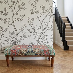 Antique Rug Long Bench | Narrow Handwoven Bedroom Entryway Ottoman Decor RSV04