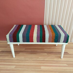 Colorful Kilim Bench | Handwoven Vintage Rug Ottoman | Eclectic Entryway Seating image 10