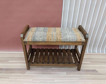 Shoe rack bench, Mudroom bench, Footwear organizer,  Entryway bench, Kilim bench, Ottoman footstool, Bed side stool, RS Stepstool 15