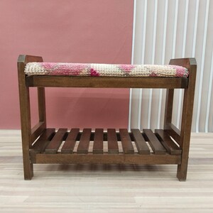 Handmade wooden bench, Kilim upholstered shoe organizer, Rustic storage ottoman, Entryway step stool, Mudroom shoe rack, RS Stepstool 59
