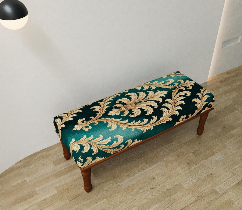 Emerald green pouf, Palace style bench, Luxury decor, Boho kitchen chair, Baroque shoe bench, Pet friendly stool, Ottoman end table, RSB 389