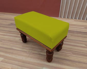 Olivgrüner Sitz, stilvoller Fußhocker, Akzentstück, minimalistische Einrichtung, elegante Möbel, Schminkstuhl, Ankleidepouf, 23 x 46 x 36 cm, RSB-Stoff 23
