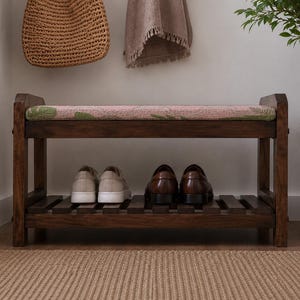Blush Aztec Zigzag Shoe Rack Bench | Narrow Entryway Shoe Storage | Boho Turkish Handmade image 5