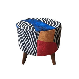 Vibrant color pouf, Zebra design bench, Corner footstool, Luxury furniture, Ottoman piano seat, Utility footrest, Poufy bed bench, RS 200