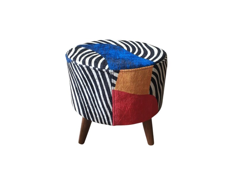 Vibrant color pouf, Zebra design bench, Corner footstool, Luxury furniture, Ottoman piano seat, Utility footrest, Poufy bed bench, RS 200