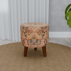 Salmon color stool, Multipurpose pouf, Rustic hall seat, Ottoman piano bench, Round side table, Cool footrest, Luxury footstool, RS 20-0