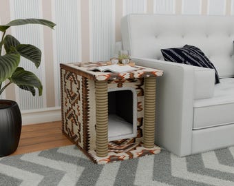 Ethnic design pet bed, Unique design, Cat sign, Pet furniture, Cat play house, Hidden storage, Easy to clean, Modern cat bed, Cat scratcher