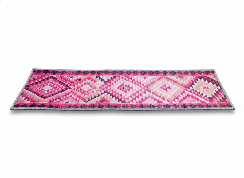 stairs runner rug, pink rug for stairs, retro rug, herki rug print, ikat rug, aesthetic rug, boho decor rug, pastel rug, steps rug, RS 70