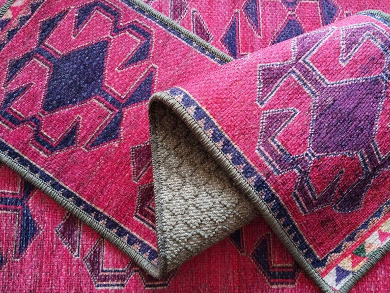 soft stair rug, handmade runner rug, stair mat rug, non slip step mat, vintage print, eco friendly rug, bohemian rug, mini oushak rug, RS 99