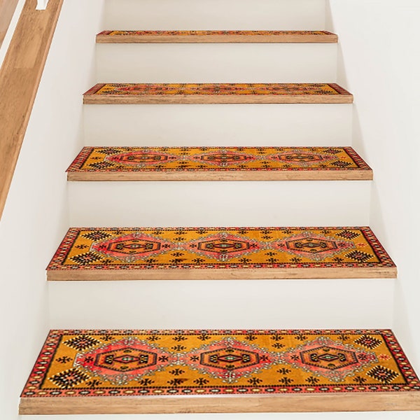 rug for stairs, orange runner rug, treads runner rug, pastel rug, bohemian rug, printed rug, stepping layer, retro rug, stairs rug, RS 86