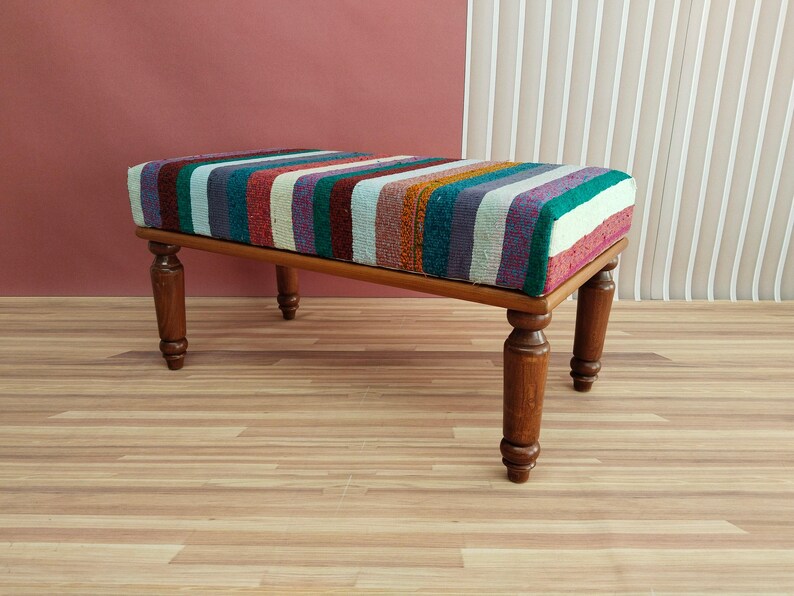 woven bench, telephone bench, keyboard bench, vintage kilim bench, handmade bench, shoe bench, classic bench, boho bench, 18x18x36, RSV 56