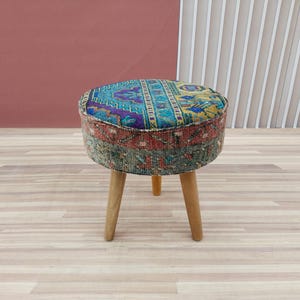 Pouf stool, Vintage rug stool, Tripod stool, Upholstered bench, Vanity table stool, Shoe stool, Ottoman for bedroom, Bathroom stool, RSY 12