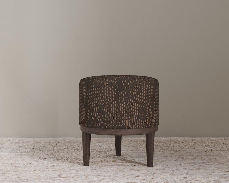 Gothic footstool, Handmade pouf stool, Modern hallway seat, Round shoe bench, Designer furniture, Solid wood chair, Bath organizer, RS 479