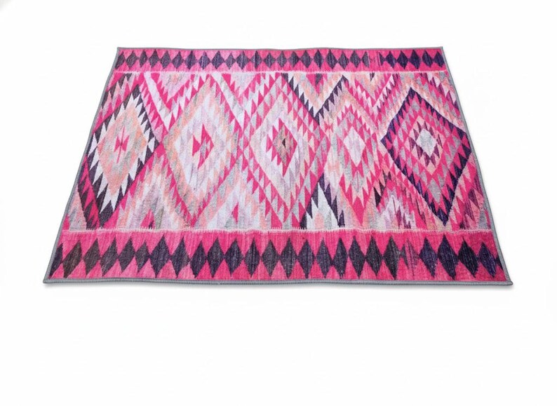 stairs runner rug, pink rug for stairs, retro rug, herki rug print, ikat rug, aesthetic rug, boho decor rug, pastel rug, steps rug, RS 70