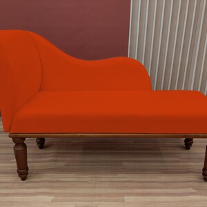 Modern bedroom decor, Burnt orange lounge, Relaxing sofa, Fainting chaise lounge, Soft cushioned bench, Bench with backrest, Loveseat lounge