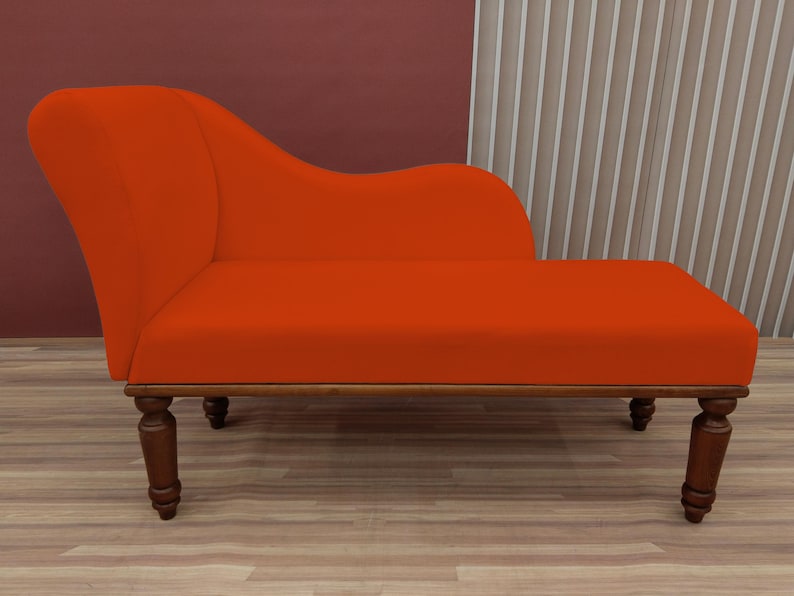 Modern bedroom decor, Burnt orange lounge, Relaxing sofa, Fainting chaise lounge, Soft cushioned bench, Bench with backrest, Loveseat lounge