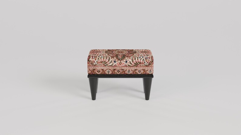 Tribal patterns stool, Floral print rug bench, Ottoman pouf, Oriental foot rest, Footstool for couch, Shoe rack, 9x18x14, RSB 9x18 755-00