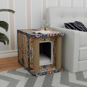 Cama botánica para gatos, casa colorida para mascotas, regalo para amantes de los gatos, muebles elegantes para gatos, casa suave para gatos, casa bohemia para gatos, rascador para gatos, decoración divertida para el hogar