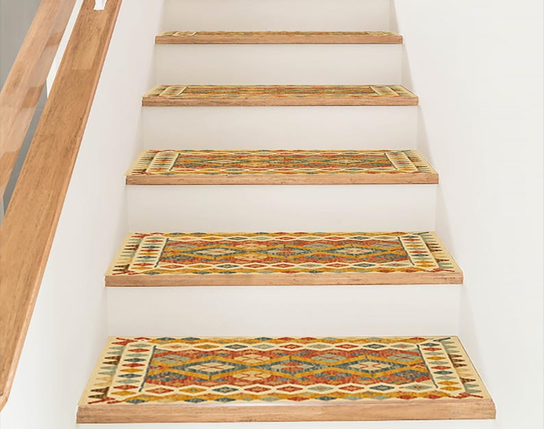 artistic rug decor, summer vibe mat, cozy stair rug, premium print rug, orange home decor, cute runner rug, soft stair mats, RS 300
