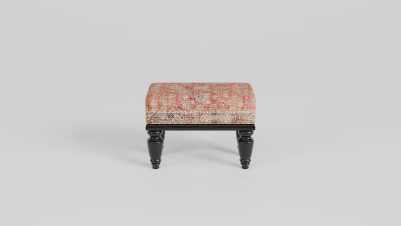 Red print rug stool, Bathroom bench, Footstool for chair, Boho home decor, Cozy footstool, Patio foot rest, Shoe rack, 9x18x14" RSB 9x18 57