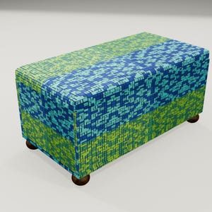 Green Blue Pixelated Storage Bench | Abstract Patterned Fabric Ottoman Trunk, RS 164