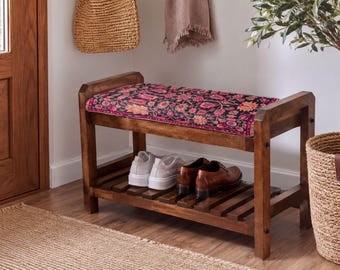 Black Crimson Vine Shoe Rack Bench | Entryway Stylish Cabinet